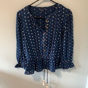 Lucky Brand Mini Peplum Blouse with Drawstring at Waist